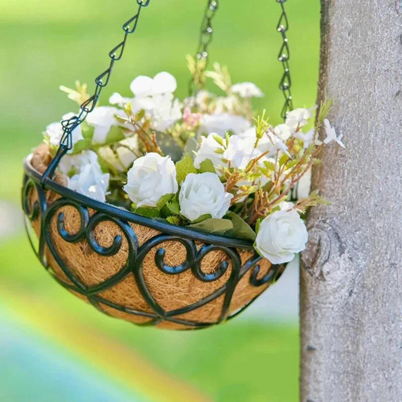 Description Picture 2 of item8/10/12 "Round Resin Plant Holder, Chain Hanging Basket, Coconut Lined Plant Garden Pot Suitable For Home Balcony Decoration