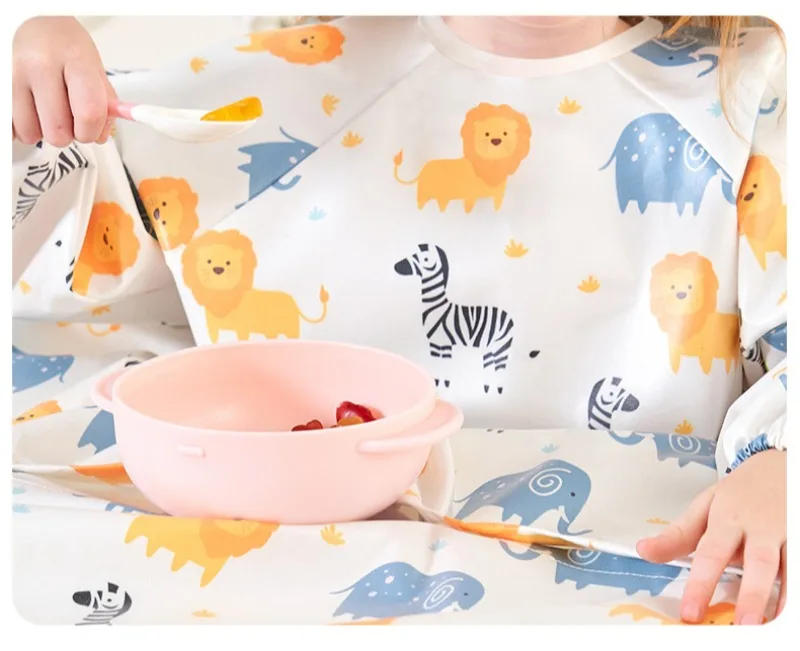 Description Picture 4 of itemWaterproof Coverall Baby Feeding Bibs for 6 Month To 5 Years Old Toddler Long Sleeve Weaning Bib Attaches To Highchair and Table