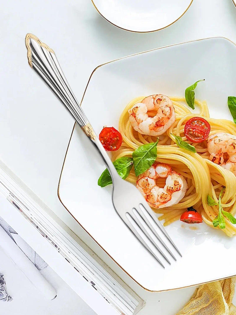 Description Picture 3 of item2/3/4/5/6 Pieces Luxury Gold Plated 18-10 Stainless Steel Dinner Fork Set Table Forks Mirror Polished Dishwasher Safe For Home