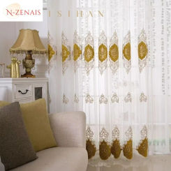 European Embroidered Tulle Blue Curtains for Living Room Bedroom Luxury Sheer Window Screen Velvet  Coffee Drape Voile Door