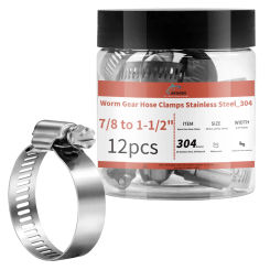 12pcs Fuel Hose Clamps Adjustable 304 Stainless Steel Screw Band Hose Clamps Car Pipe Clamp Worm Gear Clip Hose Clamp 21-38mm