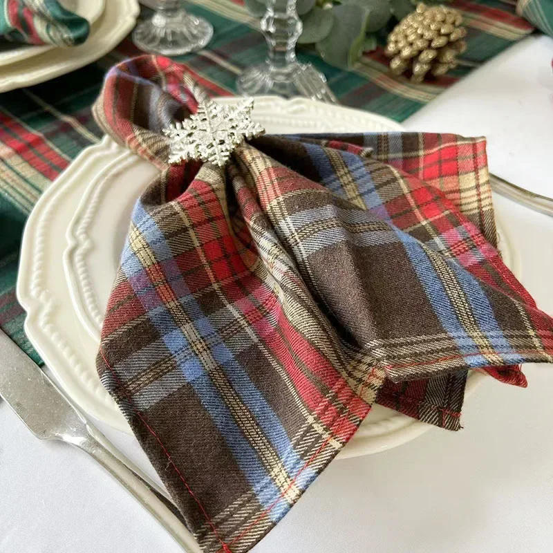 Description Picture 2 of item8pcs Table Napkin Christmas Soft Scottish Tartan Plaid Cloth Napkins Handkerchief Classsic Red Dinner Napkins Festive Decor