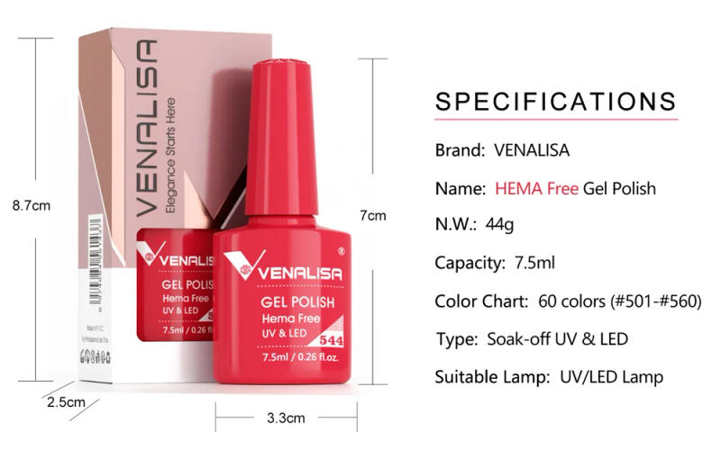 Description Picture 5 of itemVenalisa HEMA FREE 7.5ml Gel Polish Nail French Jelly Nude Pink Collection Nail Gel Polish Glitter Gorgeous Soak Off UV LED Gel