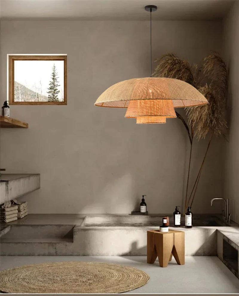 Description Picture 5 of itemVintage Rattan Pendant Light Restaurant Home Decor Dining Room Kitchen Chandelier Suspension Hanging Lamp Handmade Pendant Lamps