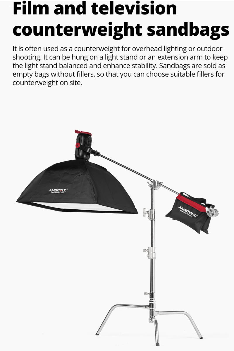 Description Picture 6 of itemAmbitful 44x33cm Load-Bearing Sandbag Photography Studio Video Stage Film Heavy Duty Sandbag for Light Stands Boom Arms Tripods