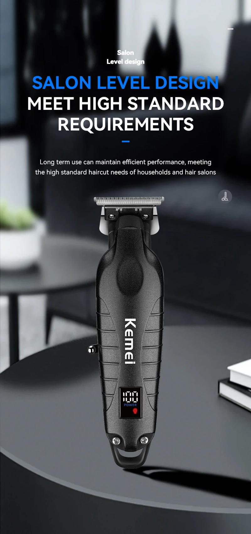 Description Picture 4 of itemKemei Km-2293 Barber Cordless Hair Trimmer 0mm Zero Gapped Carving Hair Clipper Professional Electric Finish Cutting Machine