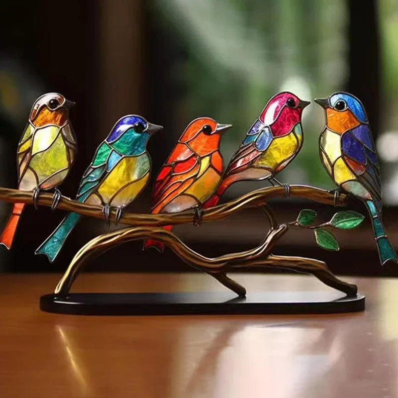 Description Picture 6 of item2/3/5 Multicolor Birds Stained Acrylic Birds on Branch Desktop Ornaments Double Sided Multicolor Style Craft Statue Ornaments