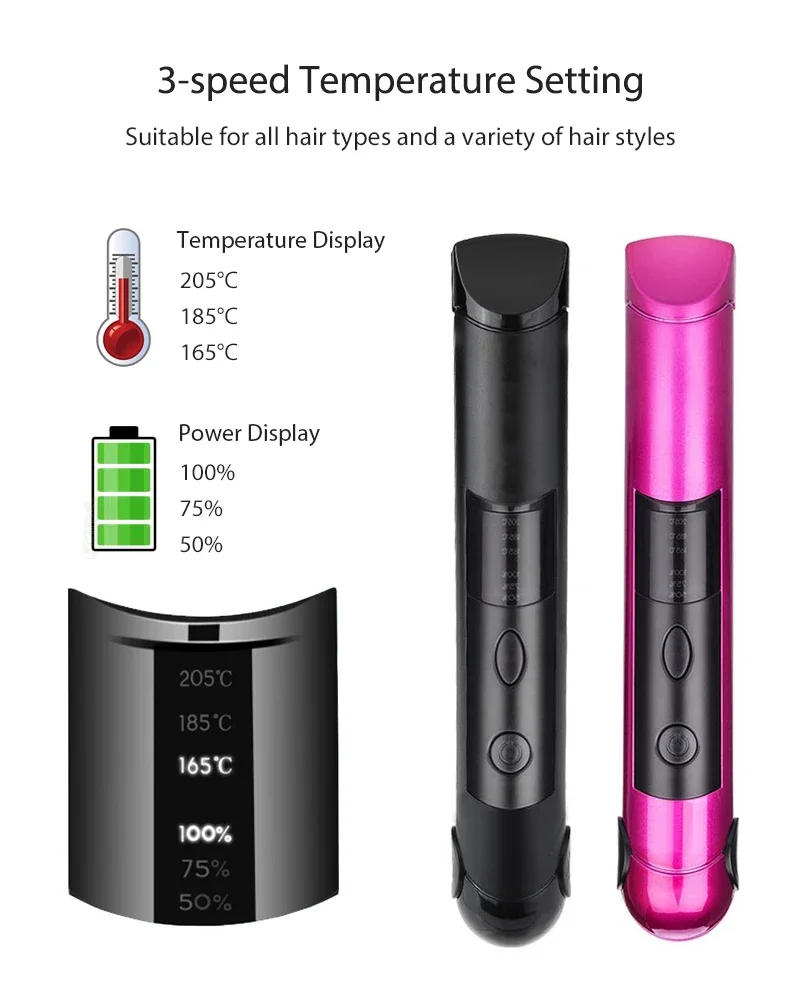Description Picture 6 of itemWireless Electric Heating Hair Straightener Curler For Women Rechargeable Portable Home Travel Hair Straightening Curling Iron