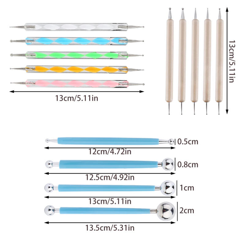 Description Picture 6 of item1 Set Playdough Tool Sculpture Tools Professional DIY Stainless Steel Polymer Clay Emboss Dot Shape Tool for Clay Carving