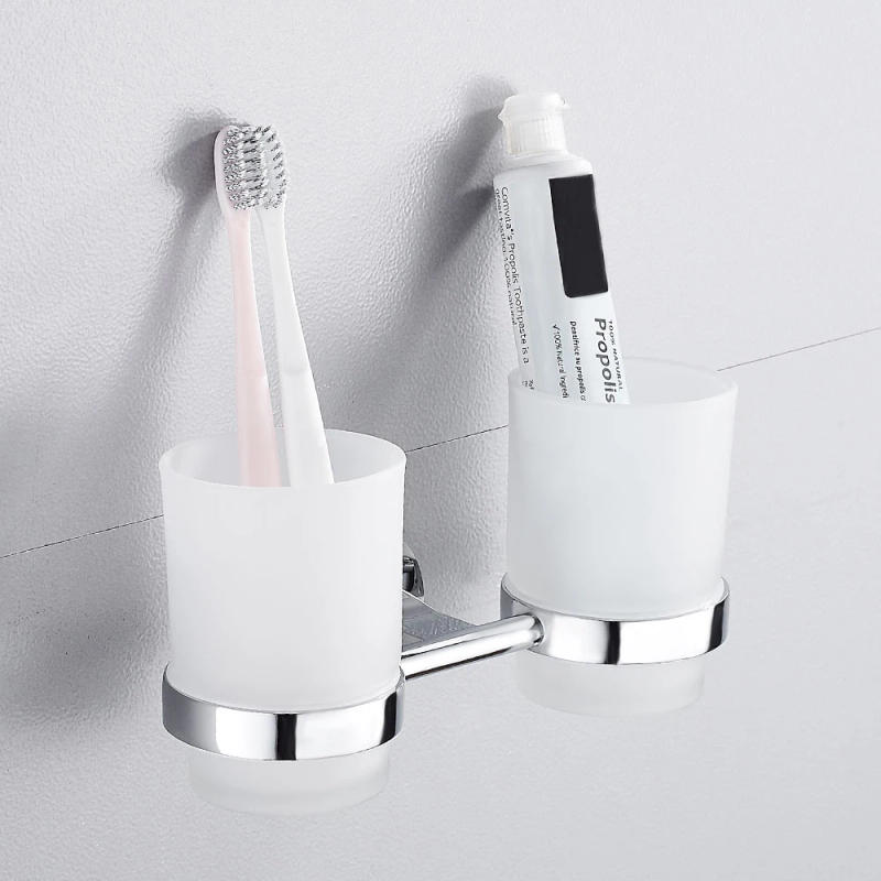 Description Picture 6 of itemBathroom Modern Wall-Mounted Toothbrush Holder Glass Cup Tumbler Frame Bathroom Storage Organizer Tooth Brush Cup Tools Washroom
