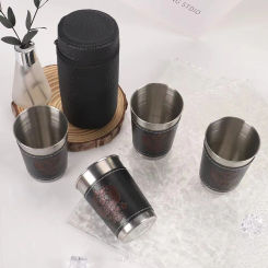 4Pcs Stainless Steel Shot Glasses with Leather Case Espresso Shot Cups Barware Drinking Vessel Camping Home Restaurant Mug