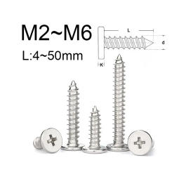 5~100PCS 304Stainless Steel Phillips Ultra Thin Flat Head Self-tapping Wood Screw M2 M2.3 M2.6 M3 M3.5 M4 M5 M6 Flat Wood Screws
