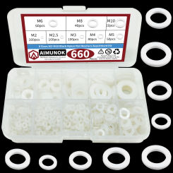 660pcs White Nylon Flat Washer Assortment Kit for Electrical Connections on Household & Commercial Appliances, (M2 - M10）
