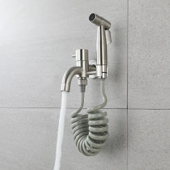 Wall Mounted Nickel Toilet Bidet Sprayer Set  Single Cold Shattaf Bathroom Sprayer Shower Bidet High Pressure Gun 304 SS