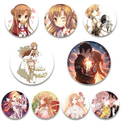 Anime Sword Art Online Tinplate Soft Button Brooch Figure Icon Badge Snap-in Pins for Clothes Bag Decoration Jewelry Accessories