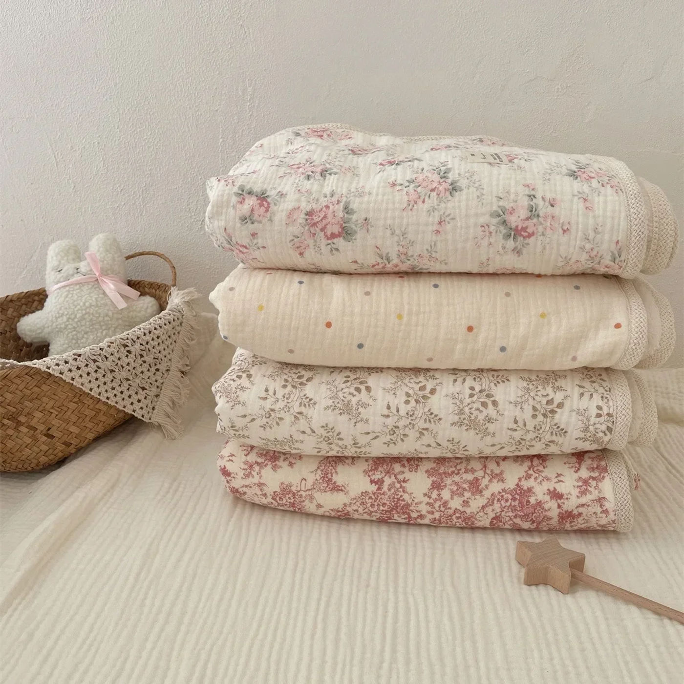 Description Picture 3 of itemFloral Print Fleece Baby Blanket Newborn Cotton Swaddle Winter Baby Bedding Items Stroller Cover Kids Blanket Mother Kids