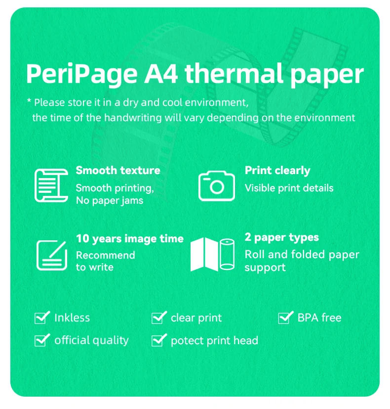 Description Picture 5 of itemThermal Paper A4 210X30mm /210X297mm for PeriPage A40 Official Fax Machine Papers 10-15 Years or 2-3 Years Paper Roll Fold
