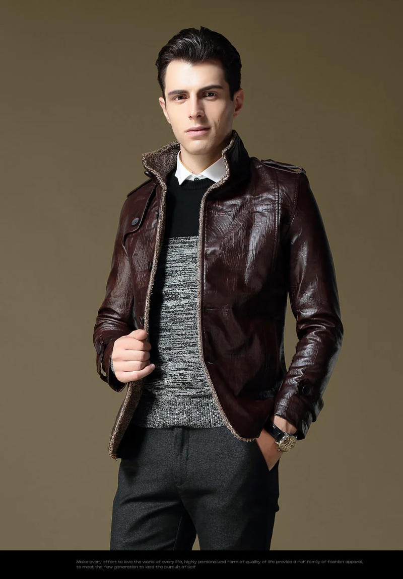 Description Picture 4 of item2023 Brand PU Leather Jacket Motorcycle Men's Winter Jackets and Fur Coats Thickening Wool Windbreak Warm Coat Plus Big Size 3XL