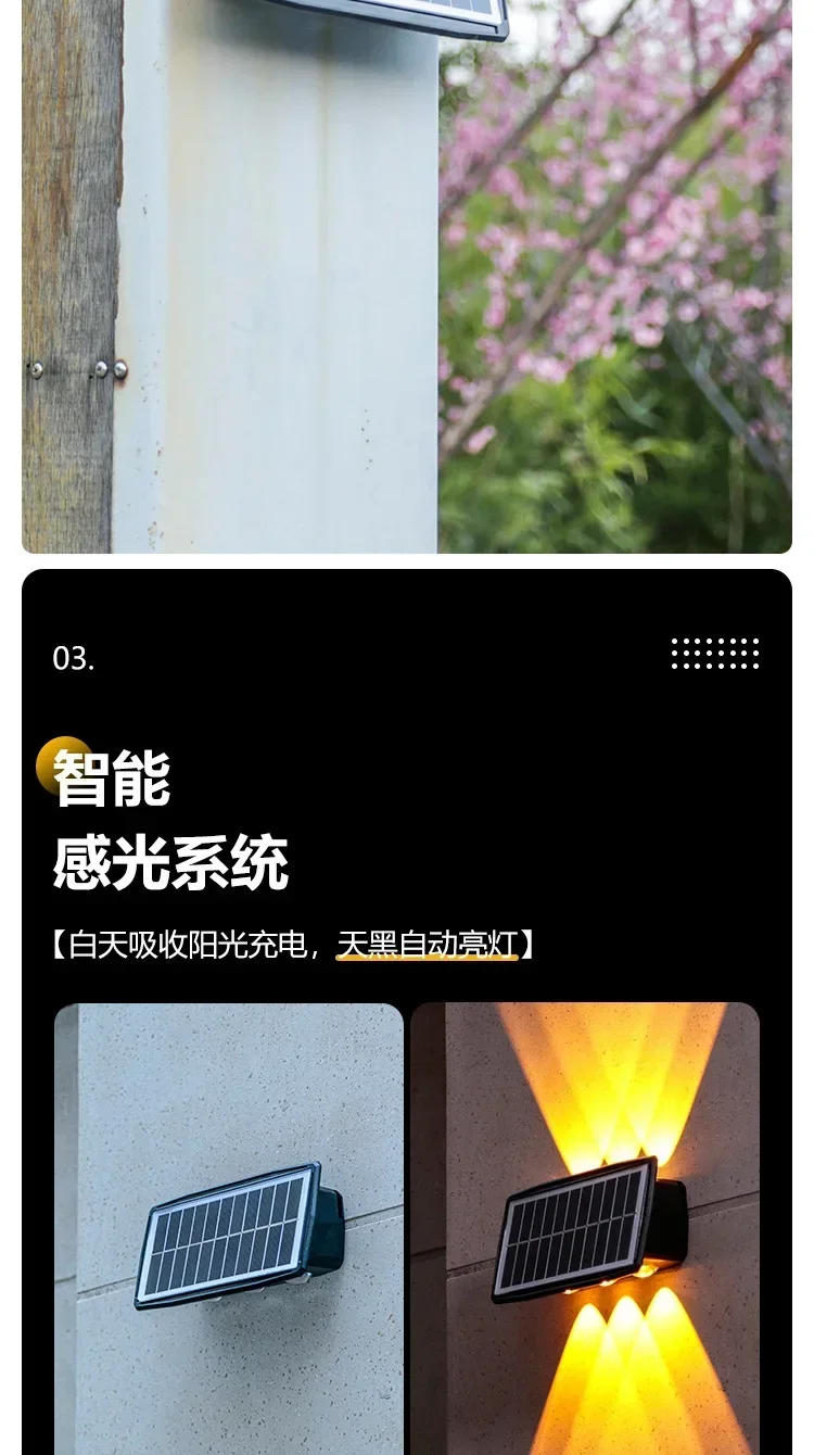 Description Picture 3 of itemWaterproof RGB White/Warm White Solar Light Outdoor Solar Wall Light Auto Switch Solar Garden Step Staircase Decoration Light