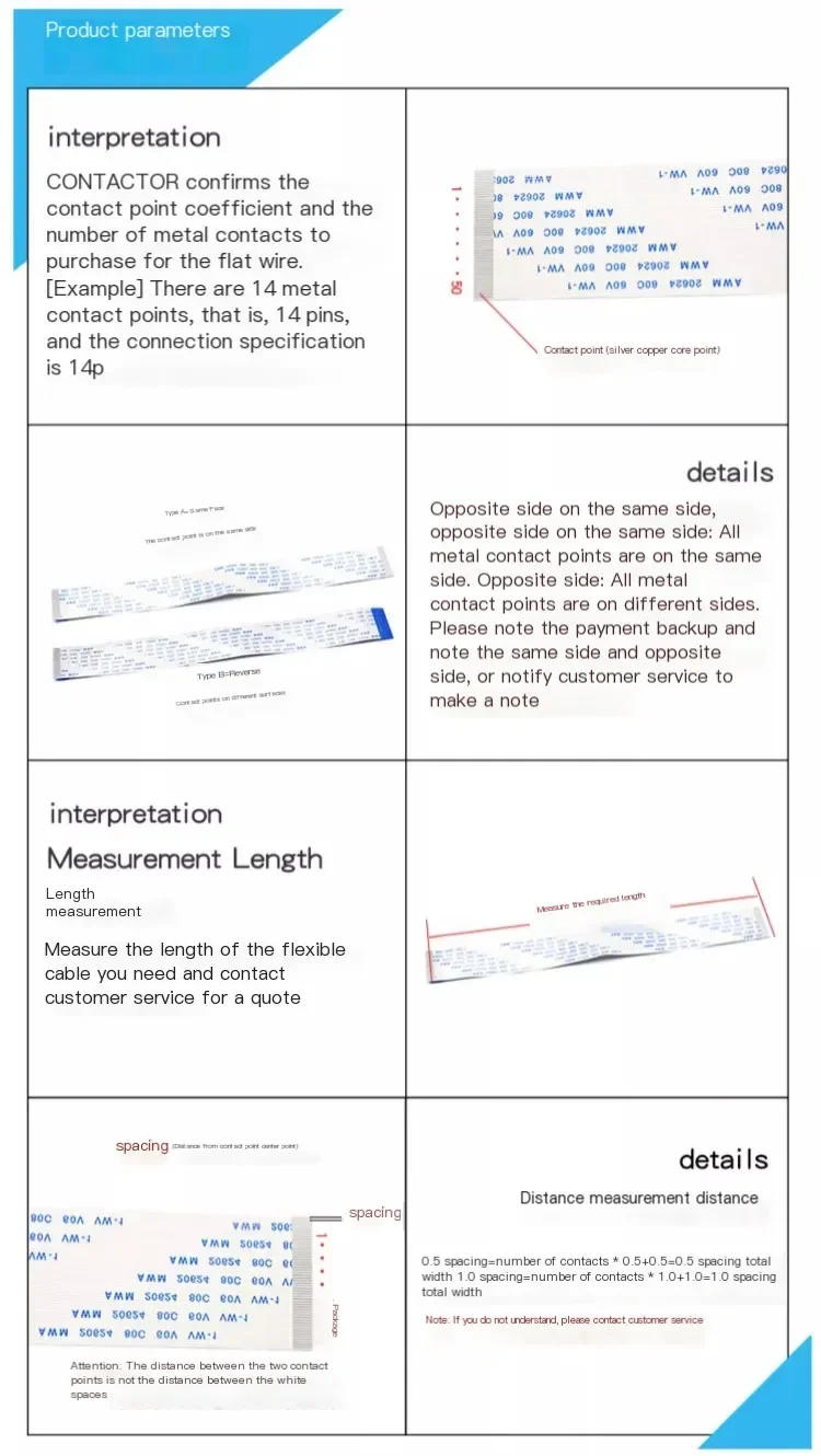 Description Picture 3 of item10PCS FPC/FFC Ribbon Flexible Flat Cable Pitch 0.5MM 34P Wire Length 6/10/15/20/25/30/40CM