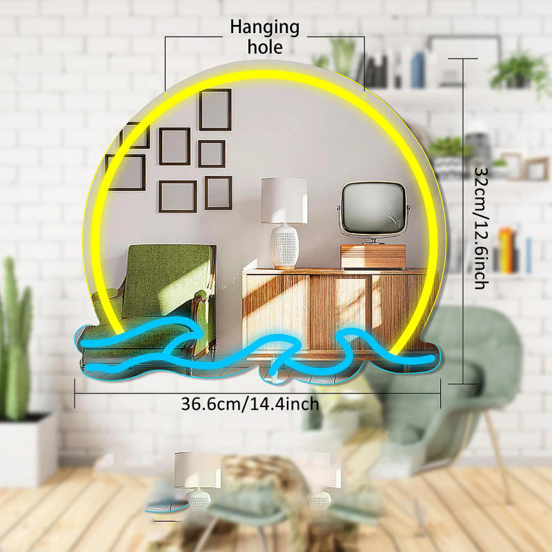 Description Picture 3 of itemSunset Mirror Neon Sign Mirror, for Wall art Beauty wall-mounted LED mirror lamp, for girls roomBeauty shop, adjustable, hanging