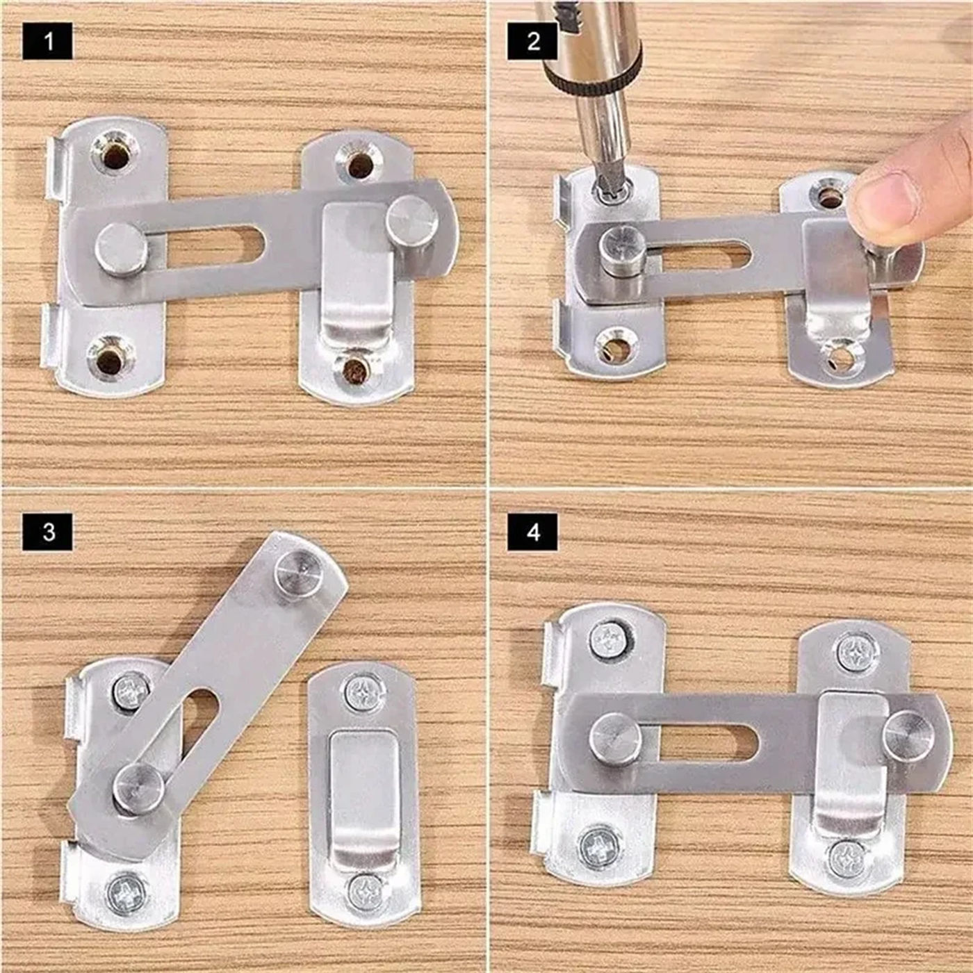 Description Picture 5 of item1Pcs Stainless Steel Sliding Barn Door Lock Hardware Gate Latches, Window Closet, Matte Black Silvery
