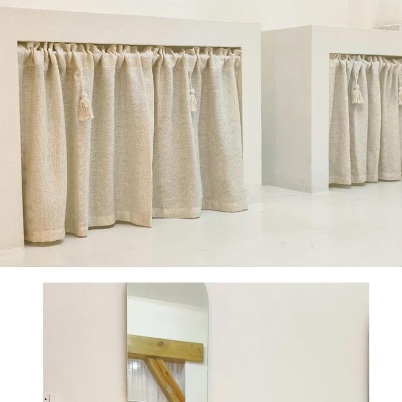 Description Picture 2 of itemKitchen Curtains Cotton Linen Beige Short Curtain Broom Tassels Window Valance Cafe Curtain Tiers For Farmhouse Bedroom Door