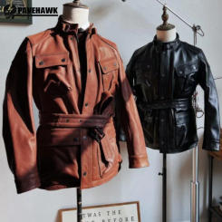 Genuine Leather Jacket Men Motorcycle Classic Retro Stand Collar Multi Pocket Coat Bomber Pilot Outwear High Quality Safari Suit