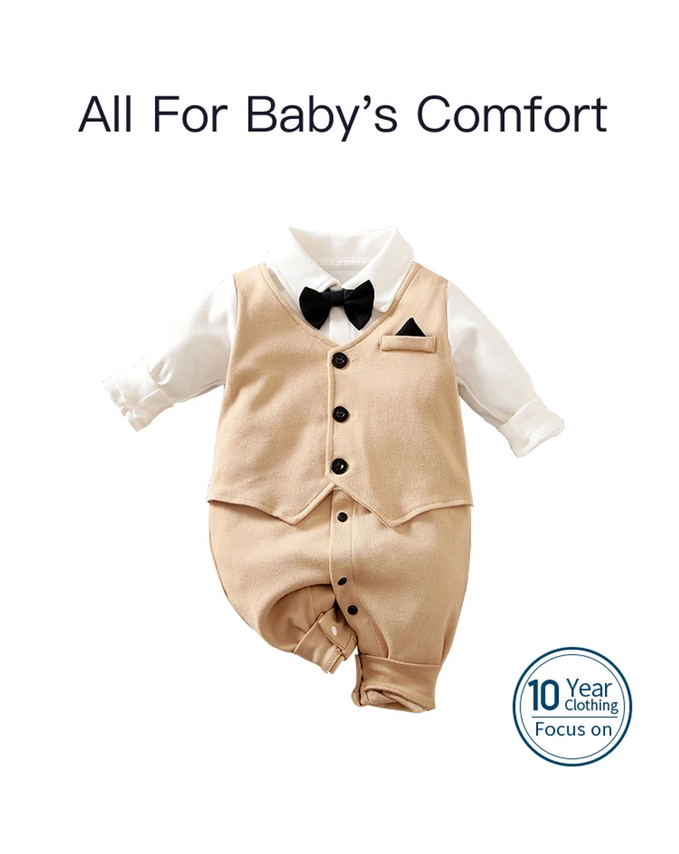 Description Picture 2 of itemNewborn Boy Fake Vest Gentleman Bow Handsome Casual Comfortable Fashion Spring And Autumn Long Sleeved Baby Jumpsuit