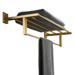 Brass brushed gold towel rack, solid bath towel rack, bathroom storage rack, bathroom towel ring, toilet paper rack