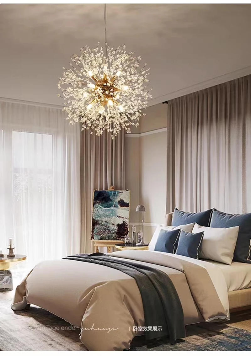 Description Picture 2 of itemModern Sky Star Fireball Crystal Pendant LED Lighting Dandelion Restaurant, Living Room Pendant, Bar Art Danish Luminaire