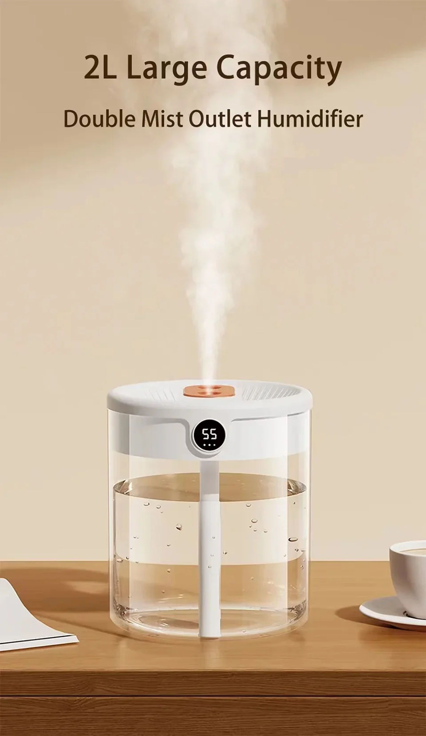 Description Picture 2 of itemDual Spray Humidifier USB Large Capacity Home 2L Quiet Bedroom LED Digital Display Night Light Office Desktop Mini Diffuser