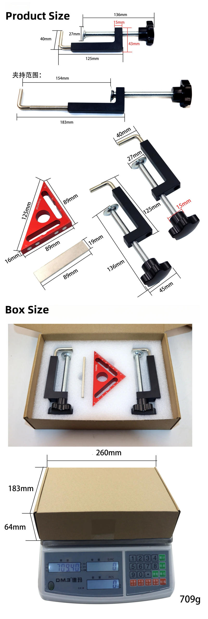 Description Picture 6 of itemWoodworkPro 90° Triangle Ruler with Positioning Block Right Angle Clamp Frame Clamp G-Clamp and Precision Woodworking Tools