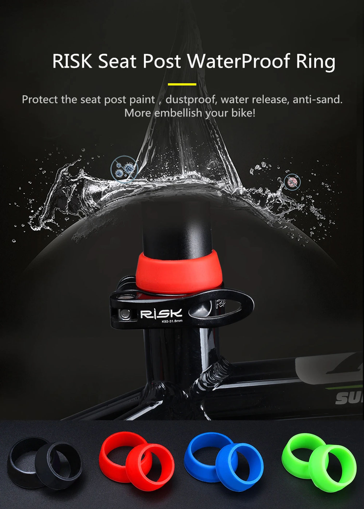 Description Picture 2 of itemRisk 1Pc Cycling Silicone Waterproof Mountain Bike Seatpost Protective Bicycle Seat Post Rubber Ring Dust Cover
