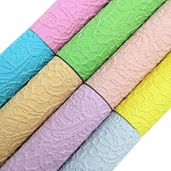Pastel Colors Synthetic Leather fabric sheets Lace Embossed Faux leather Vinyl Fabric For Bows Earrings DIY 21X29CM FZ093B