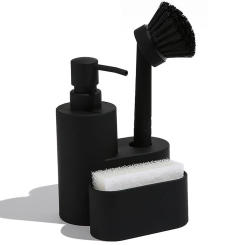 Modern Dish Soap Dispenser Container With Sponge Holder And Brush 3 In 1 Set For Kitchen Sink Bathroom Countertop