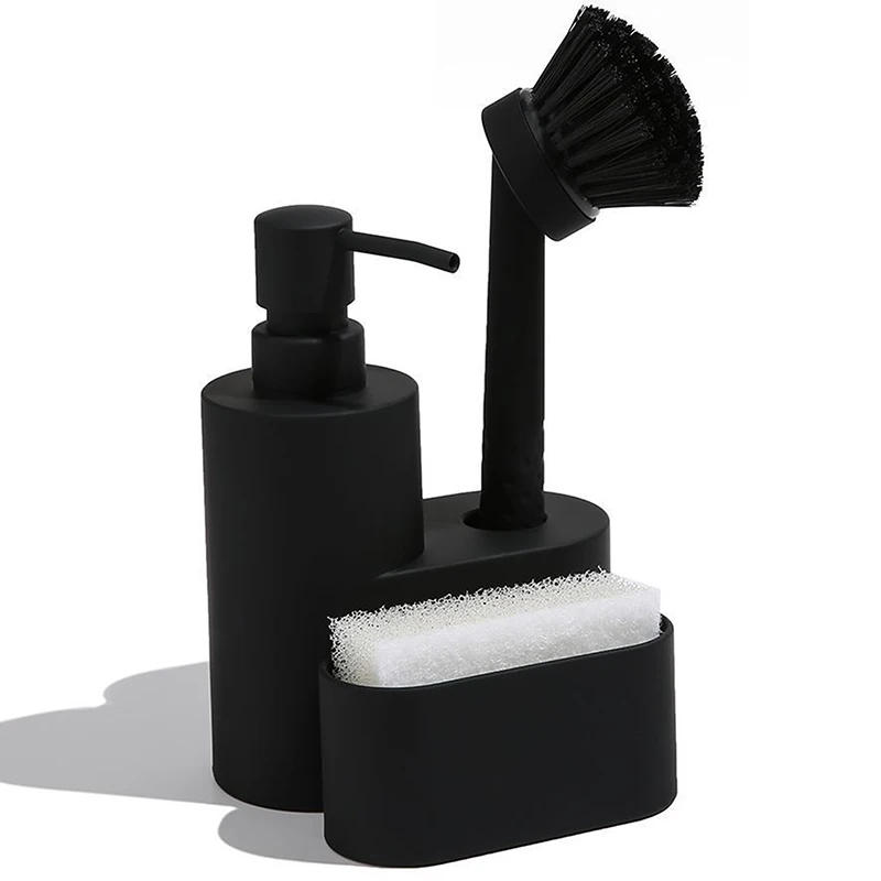 Description Picture 2 of itemModern Dish Soap Dispenser Container With Sponge Holder And Brush 3 In 1 Set For Kitchen Sink Bathroom Countertop