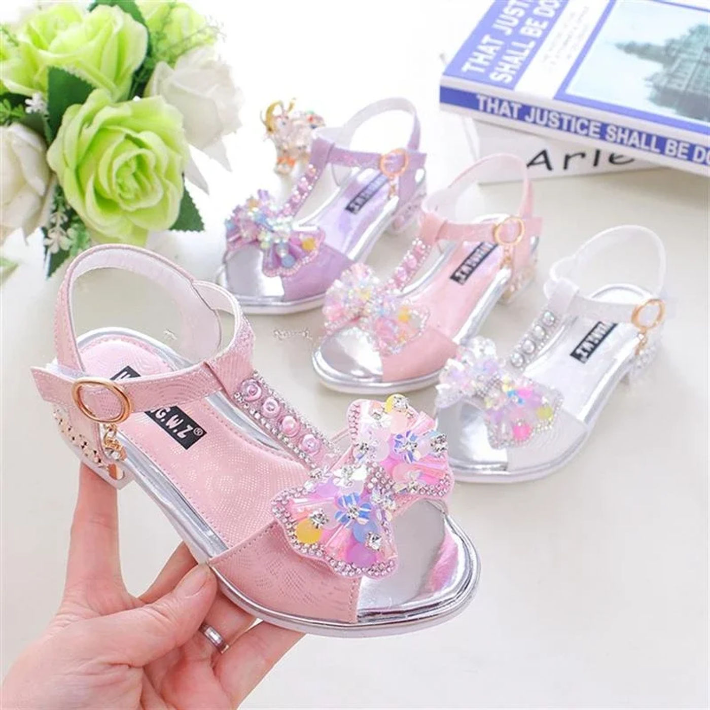 Description Picture 2 of itemGirls Flat Heel Sandals Kids Girls Spring Summer Little Kids Princess Dress Bow Fashion Teenage Shoes