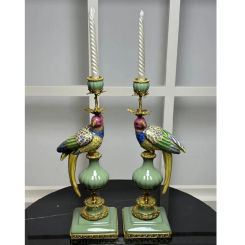Hand painting ceramic&porcelain with copper candles&holders craft with bird statue candle holder for home decor