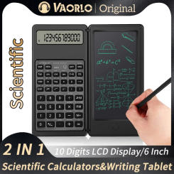 2 in 1 Foldable Scientific Calculators 10 Digits LCD Display With 6 Inch Writing Tablet Support Stylus Pen Erase Button Lock