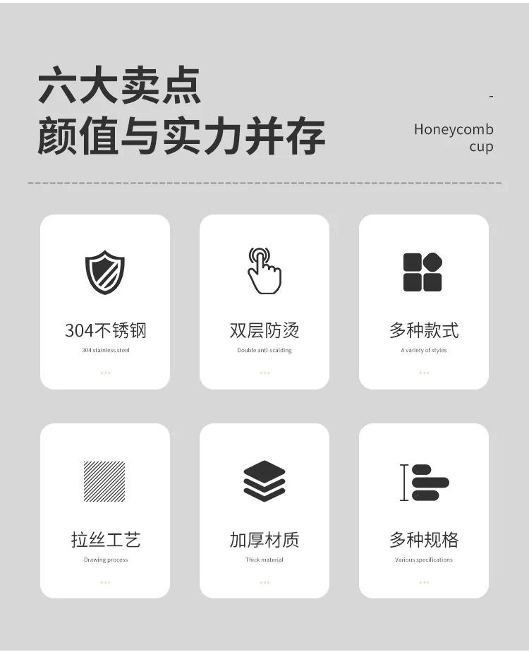 Description Picture 3 of itemStainless Steel Beer 304 Cup Honeycomb Double-layer Korean Hammer Pattern Water Cup Juice Beverage Honeycomb Coffee Milk Cup