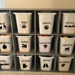 Cartoon Spanish Girls Boys Toy Organization Labels Basket Bin Sticker Decal  Playroom Baby Nurser Kids Room