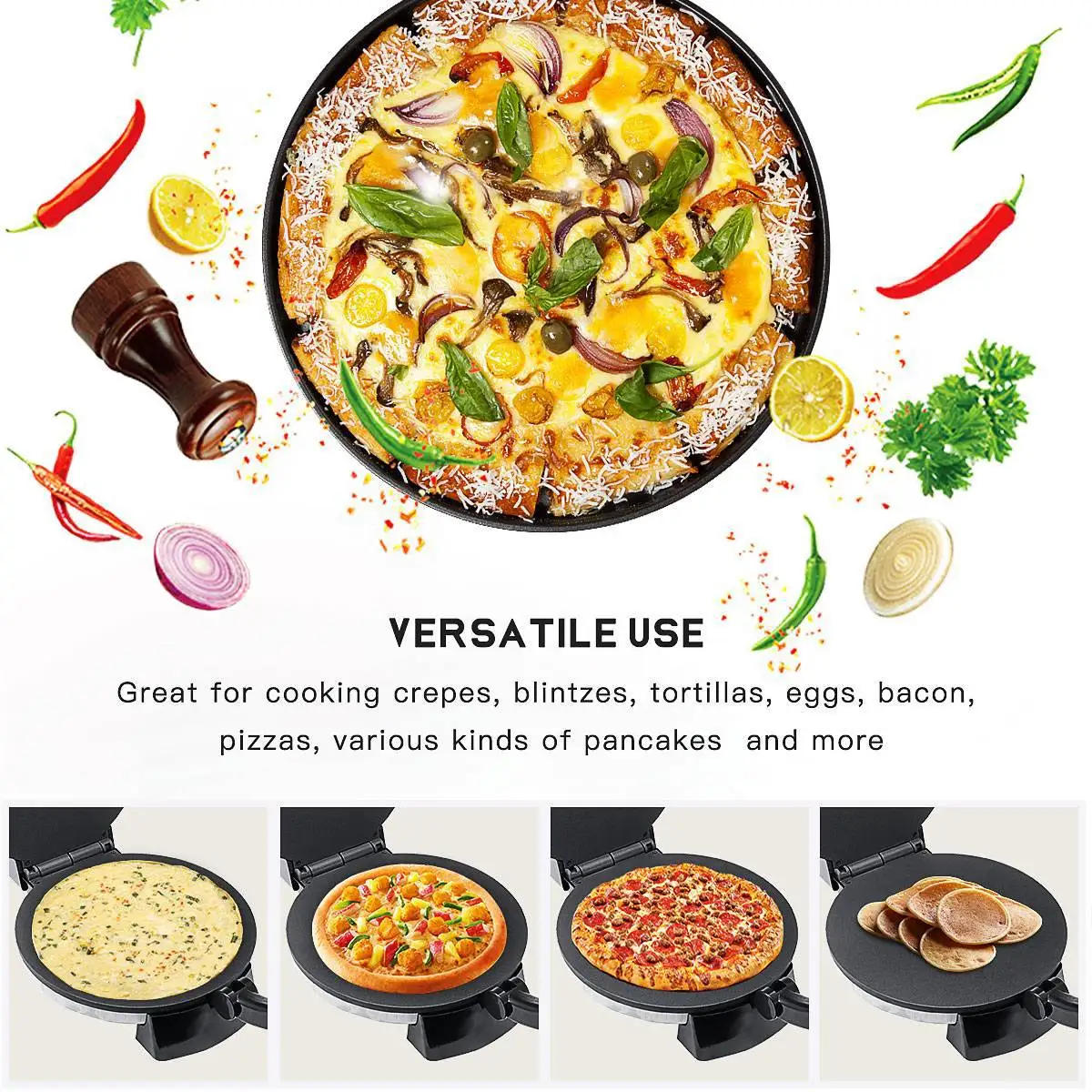 Description Picture 5 of itemCrepe Maker - Cooks Roti, Tortillas & Pancakes - Nonstick Cooktop - 10-inch Cook Area, Temperature Control & Cool Touch Handle