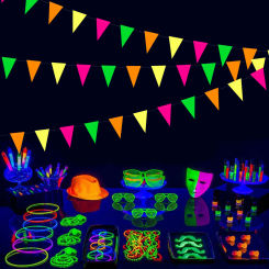 Neon Party supplies Neon Banner Ballon Fluorescent Glasses gloves Glow In the UV Neon Birthday party Decor 90s Black Light Party