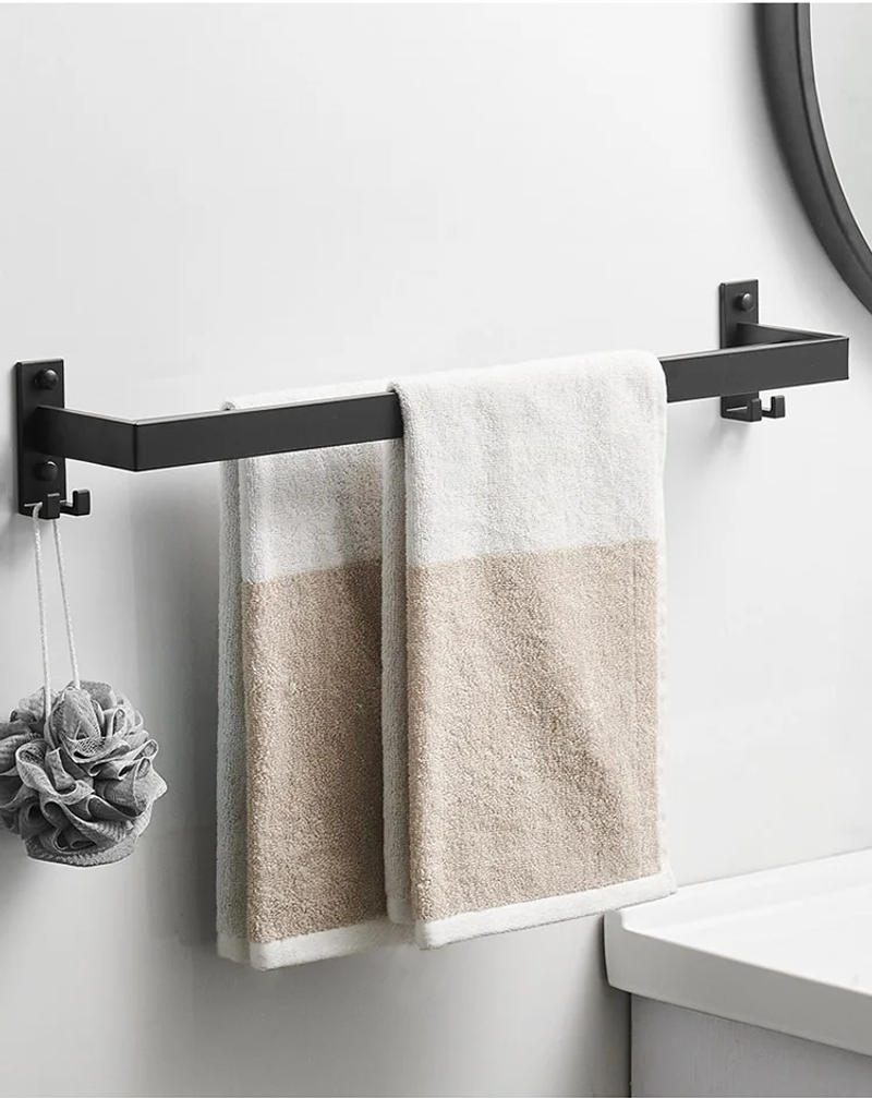Description Picture 2 of itemWall Mount Towel Rack Bathroom Accessories Shower Room Holder Towel Hanger Double Towel Bar Hook Bathroom Shelf Space Aluminum