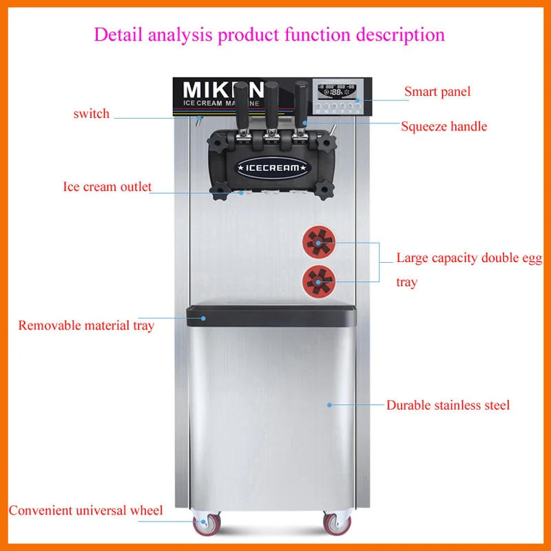 Description Picture 5 of itemPBOBP Desktop Soft Ice Cream Makers Machine Single Head Ice Cream Machine Stainless Steel Ice Cream Vending Machine 1100W