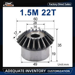 1pc Bevel Gear 1.5 Modulus 22 Teeth 1.5M 22T With Process Hole 8mm 90 Degree Drive Commutation Steel Gears With Screw