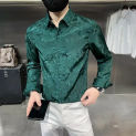 Fashion Solid Color Button Loose Printed Korean Shirts Men's Clothing 2023 Spring New Casual Tops Long Sleeve All-match Shirt