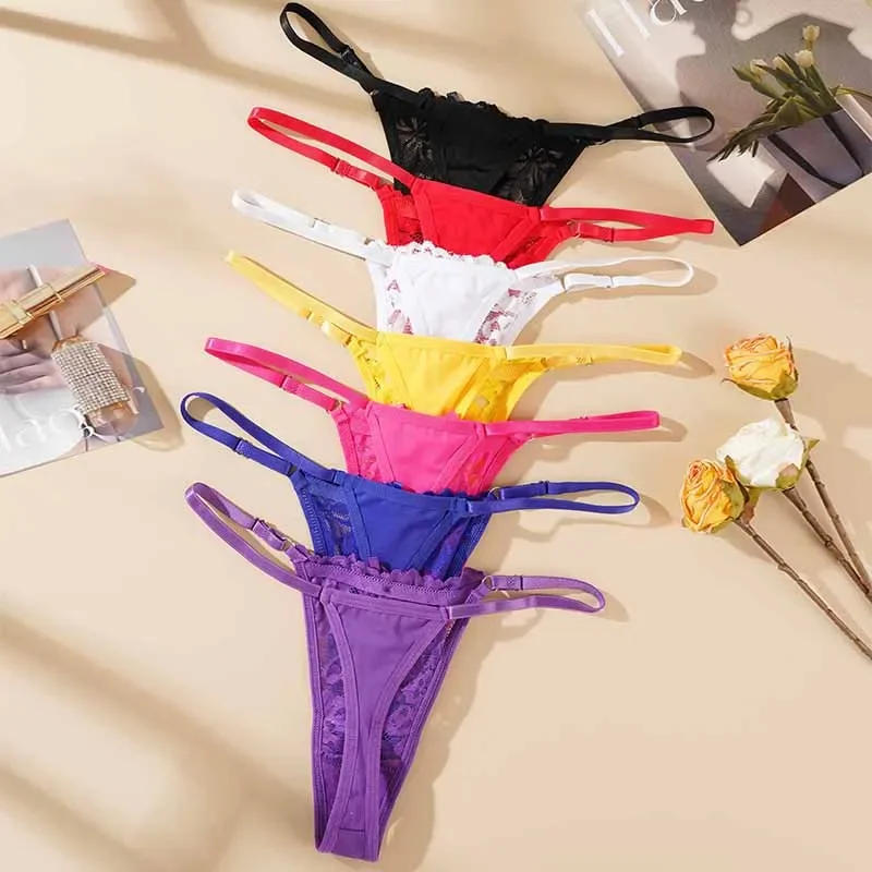 Description Picture 2 of itemLace Underwear For Women Low Rise Adjustable Waist Thongs Sexy Perspective G-String Female Breathable Underpants Lingerie