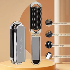 Travel Portable Mini Hair Brush Folding Airbag Head Massage Comb Anti-Static Pocket Hair Brush With Mirror
